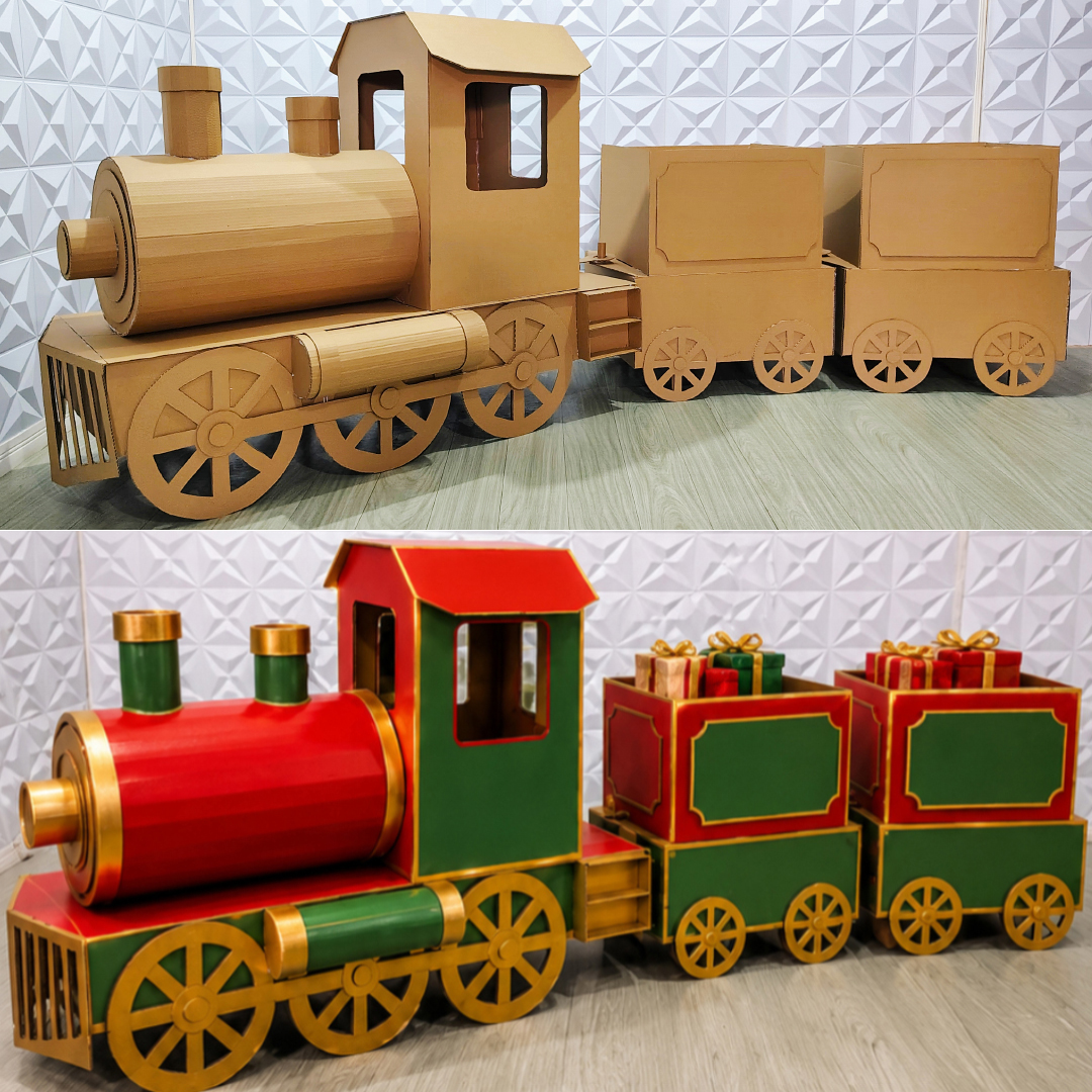 Moldes Locomotiva Grande de Papelão para Decoração de Natal